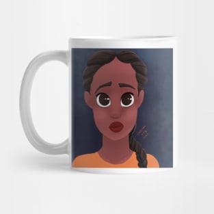 Girl in in Orange on Blue Background Mug